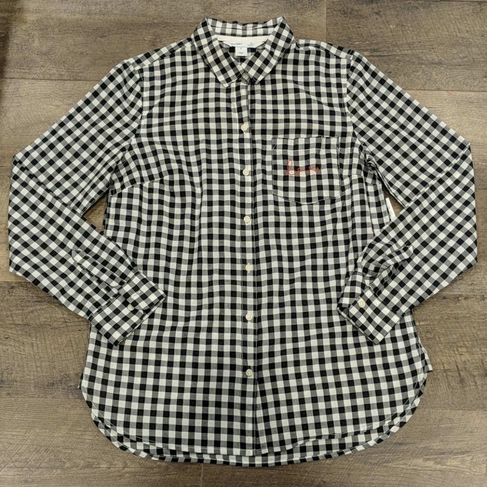 Old Navy Women's Black and White The Classic Gingham Shirt Size S